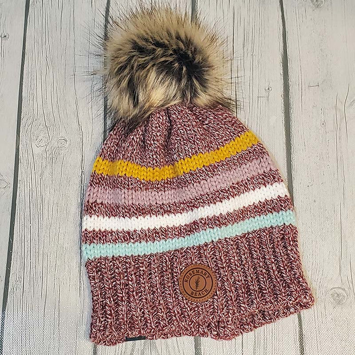 Marbled 4 Stripe Beanie-Burgundy