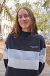 Navy Rosemary Beach® Mock Neck Sweatshirt with White and Blue Chest Stripe