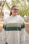 Oatmeal Heather Rosemary Beach® Mock Neck Sweatshirt with Green Chest Stripe and Embroidered Logo
