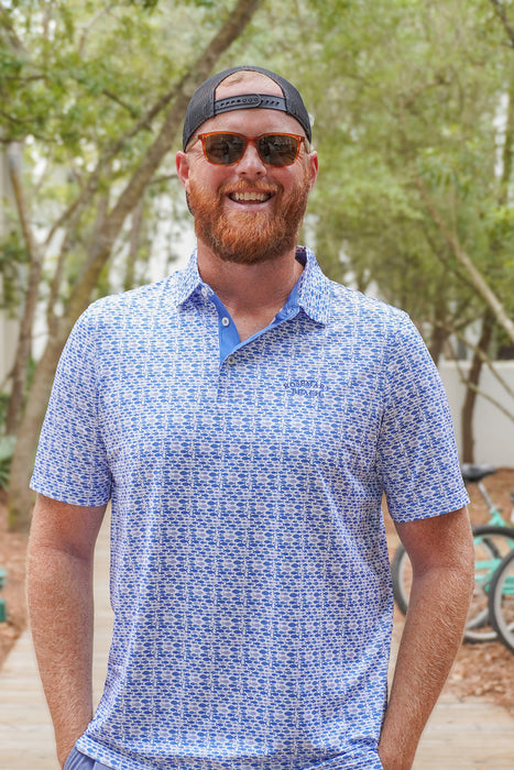 White and Regatta Blue Men's Rosemary Beach® Polo